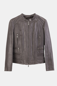 GIOVANNI kurtka skórzana szara damska krótka z zakładkami