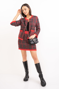 PINKO SWETER czerwony w kratę BELCOLORE