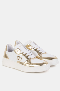 Twinset sneakersy damskie biało złote 241GCJ110