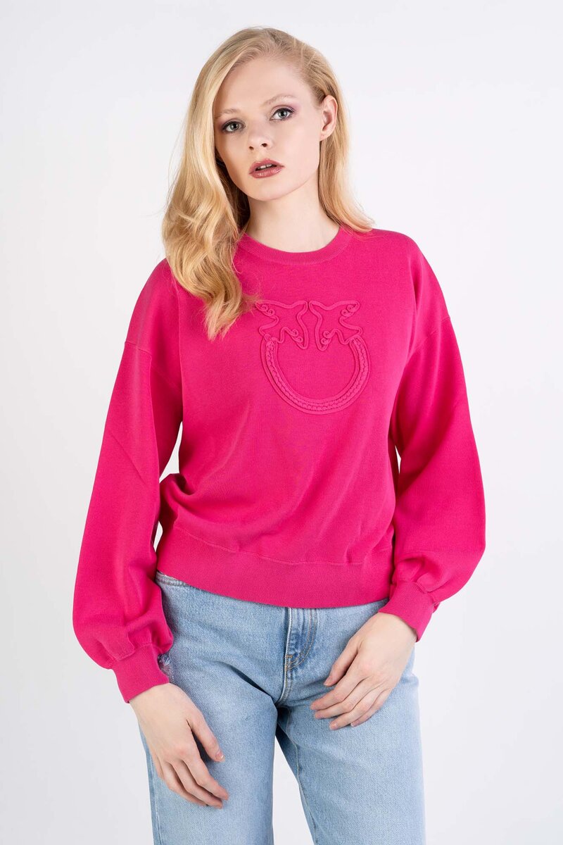 PINKO różowy sweter z aplikacją Love Birds Acciuga