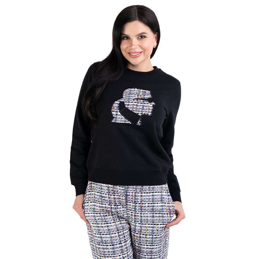 Karl Lagerfeld Bluza czarna z wizerunkiem  Boucle Profile Sweatshirt