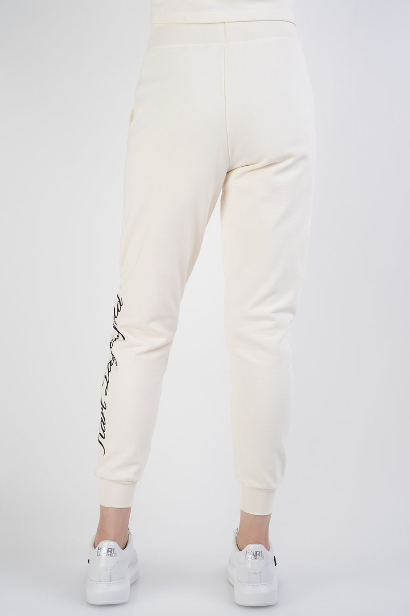 Karl Lagerfeld Spodnie dresowe z napisem na boku białe Karl Hotel Sweatpants 