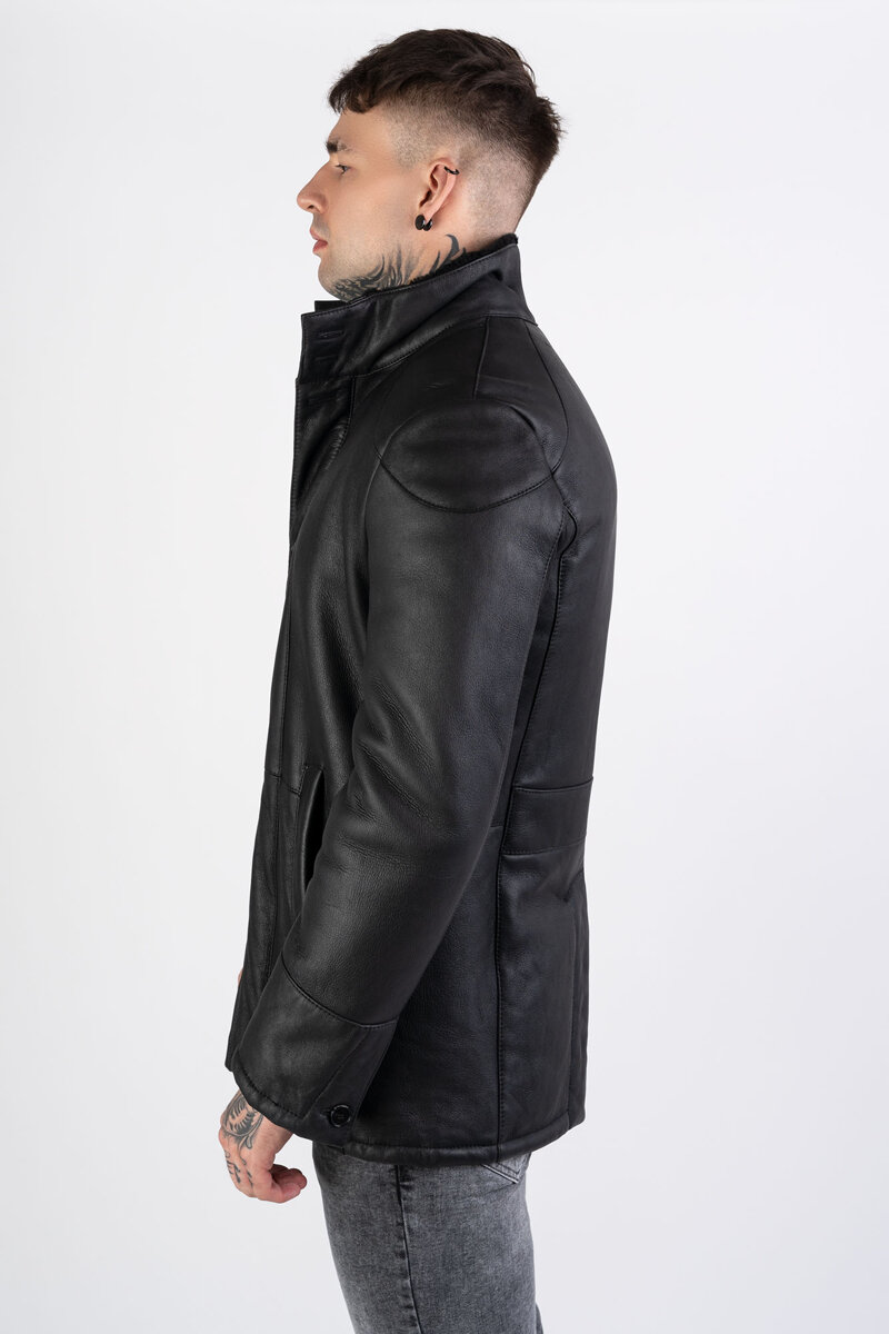 Karl Lagerfeld kożuch męski czarny Leather Jacket Lammfelljacke 61414