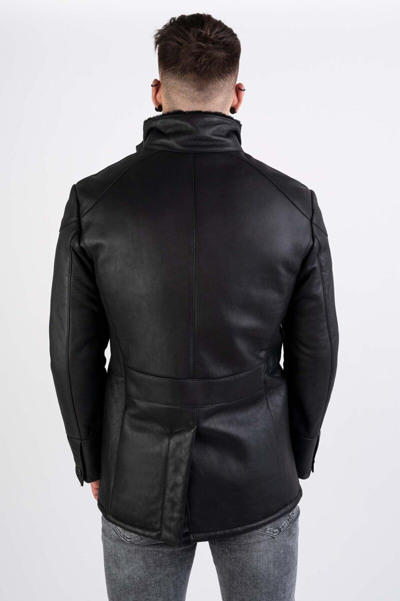 Karl Lagerfeld kożuch męski czarny Leather Jacket Lammfelljacke 61414