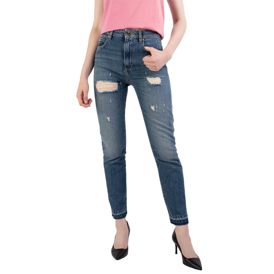 PINKO Jeansy niebieskie slim fit z podarciami Sissy 3 Slim Pj795 