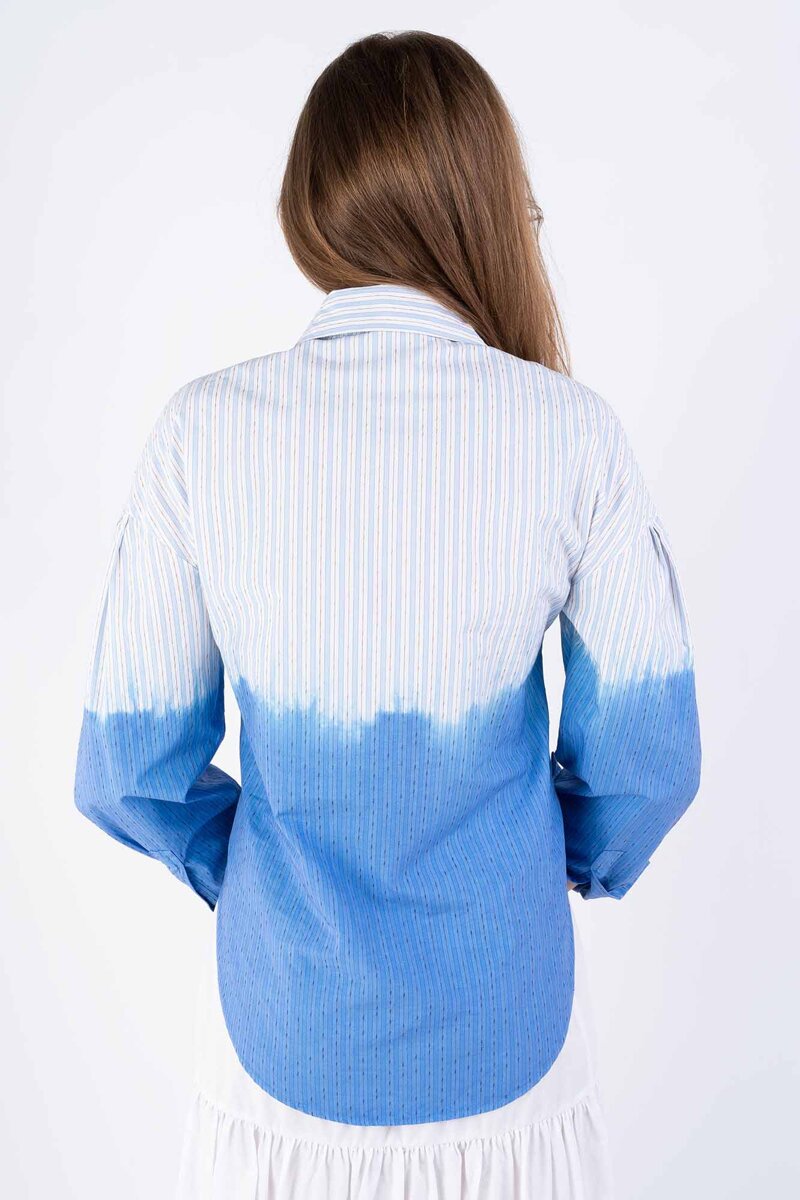 PINKO Koszula w paski biała z niebieskim gradientem ku dołu wiązana Carpi Camicia  