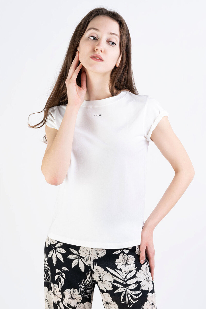 PINKO T-shirt biały z mini logo Basico Jersey 