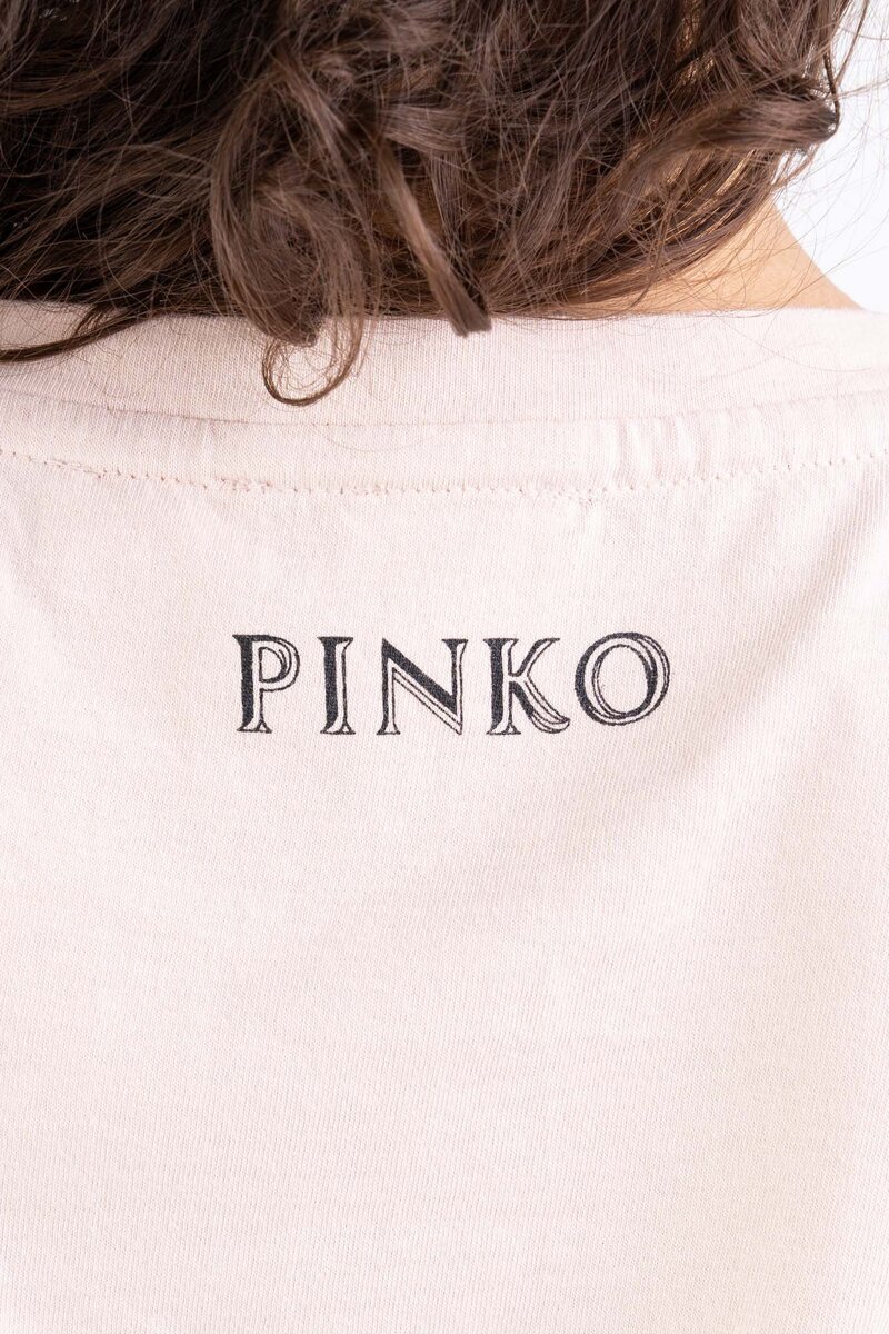 PINKO T-shirt różowy crop top z nadrukiem Jersey Heart A