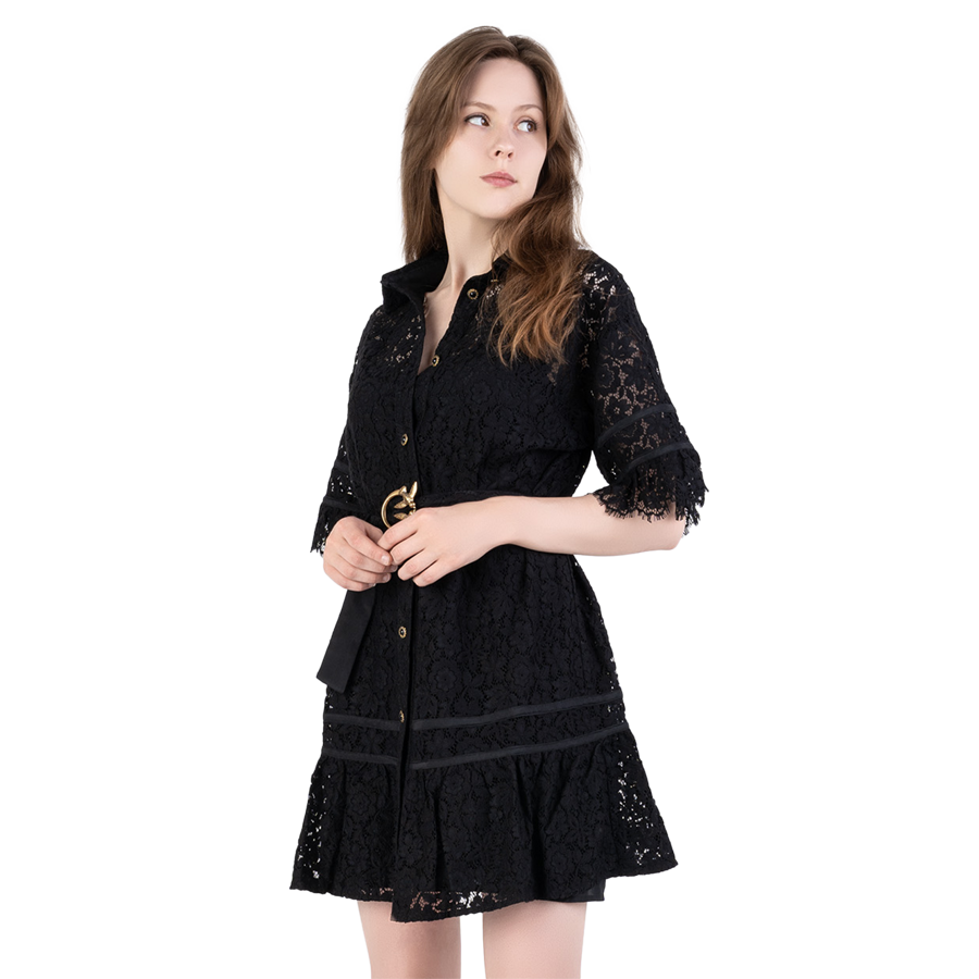 PINKO sukienka koszulowa z paskiem APOLLONIA czarna 