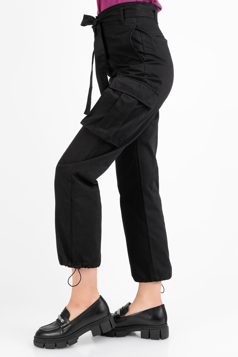 Pinko spodnie bawełniane czarne z paskiem Ransie