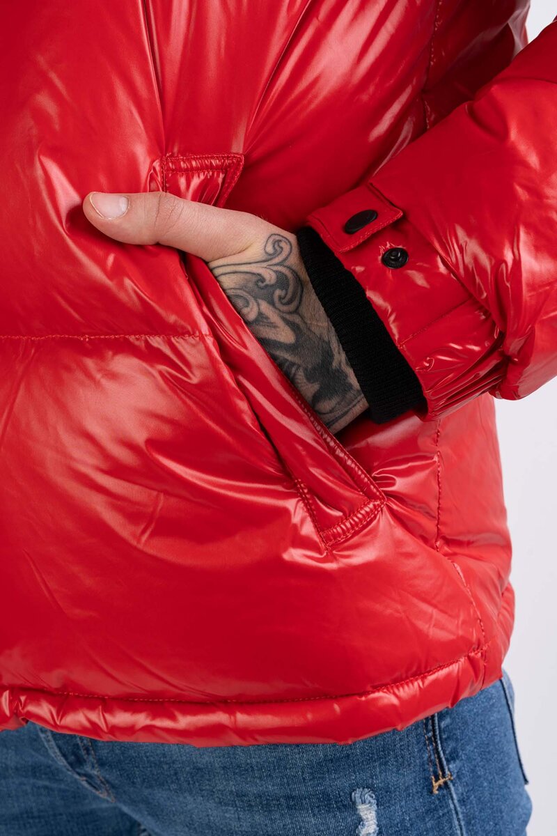 ROCKANDBLUE czerwona kurtka puchowa z kapturem Manson Shine