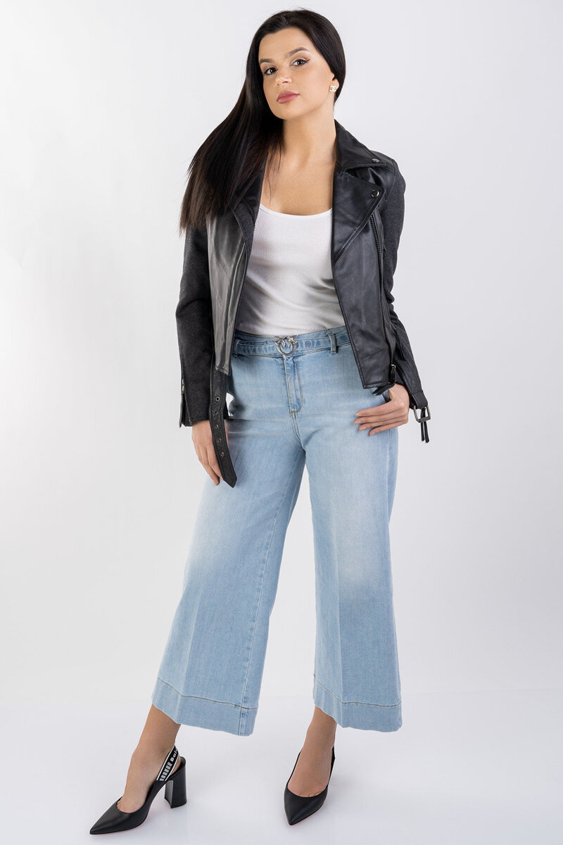 Trussardi Jeans kurtka skórzana z materiałowymi rękawami czarna Chiodo JKT