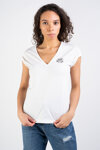 PINKO T-shirt biały z dekoltem w serek i nadrukiem logo Turbato Scollo 