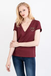 PINKO T-shirt burgundowy z dekoltem w serek Turbato