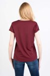 PINKO T-shirt burgundowy z dekoltem w serek Turbato